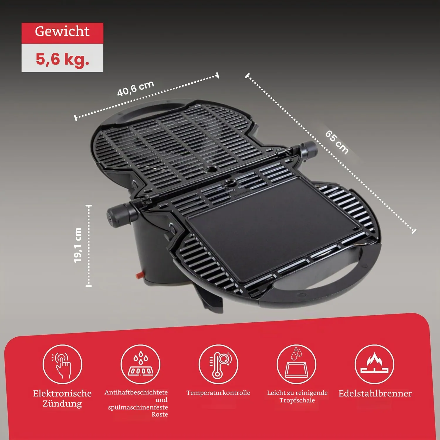 NomadiQ BBQ 2.0 Tischgrill Schwarz 2 Brenner Alu